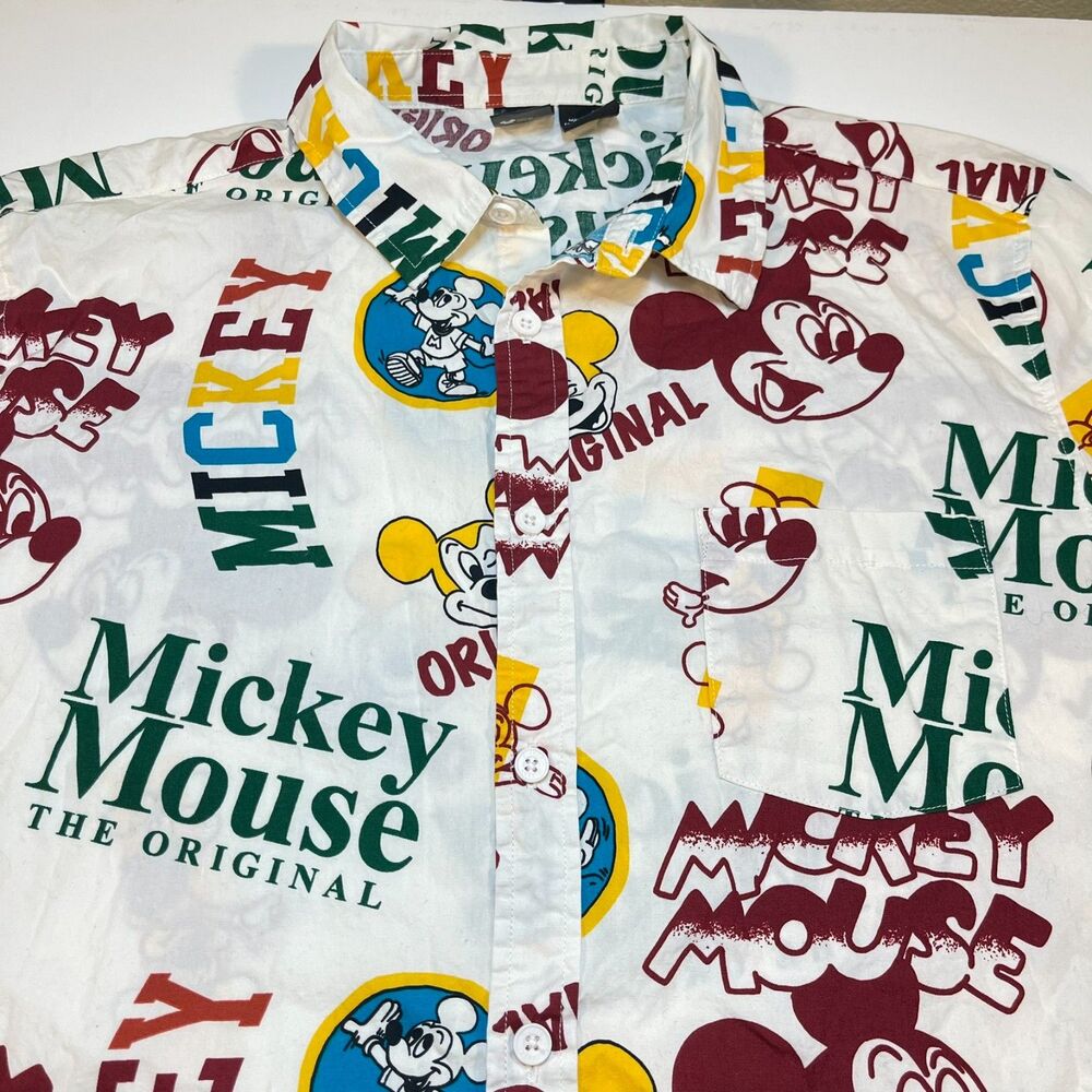 Disney Mickey Mouse All Over Print Button Up Shirt Sz Mens L disneyland